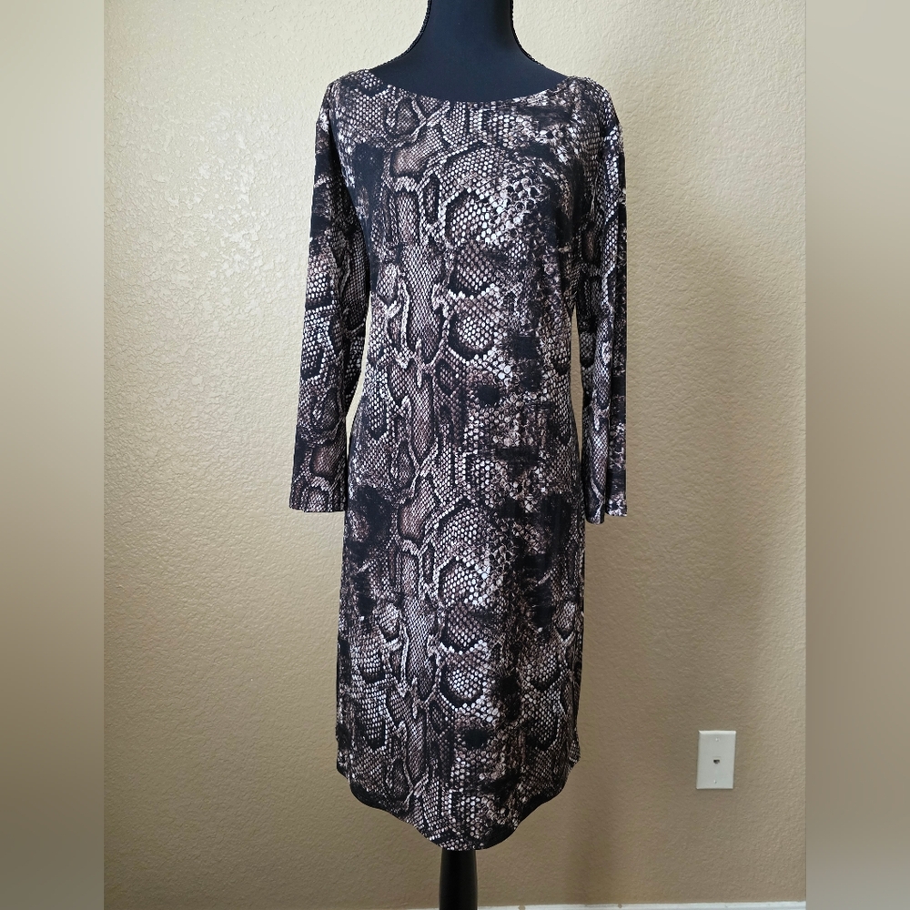 * Enfocus Studio Dress Animal Print Cocktail Size 14, Stretchy Black‎ Gold Snake